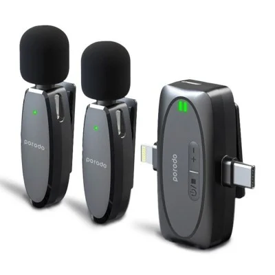 Porodo Wireless Microphone with Charging Case - Black